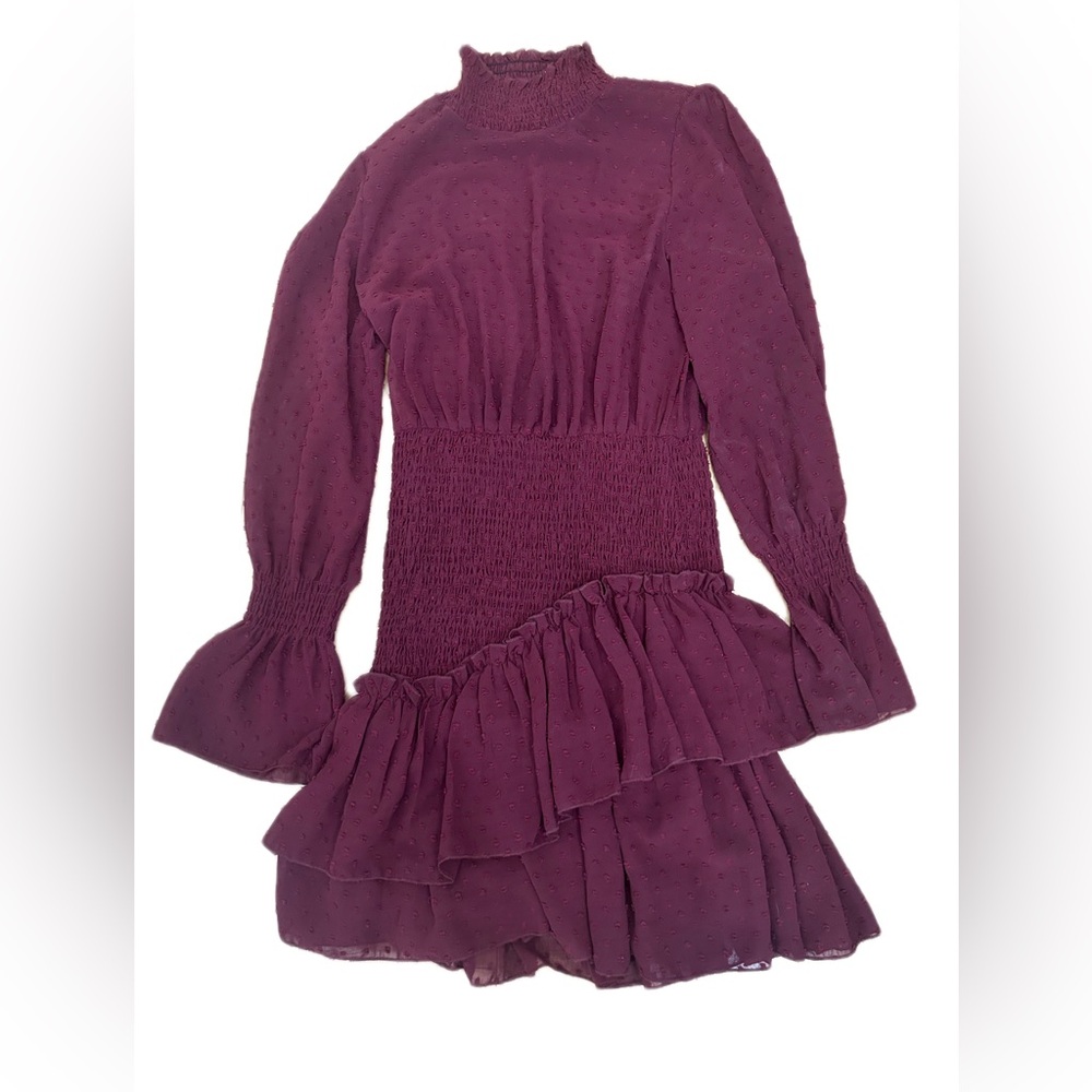 Fashion Nova Cottagecore Plum / Burgundy Ruffle Mini Dress Size Small‎